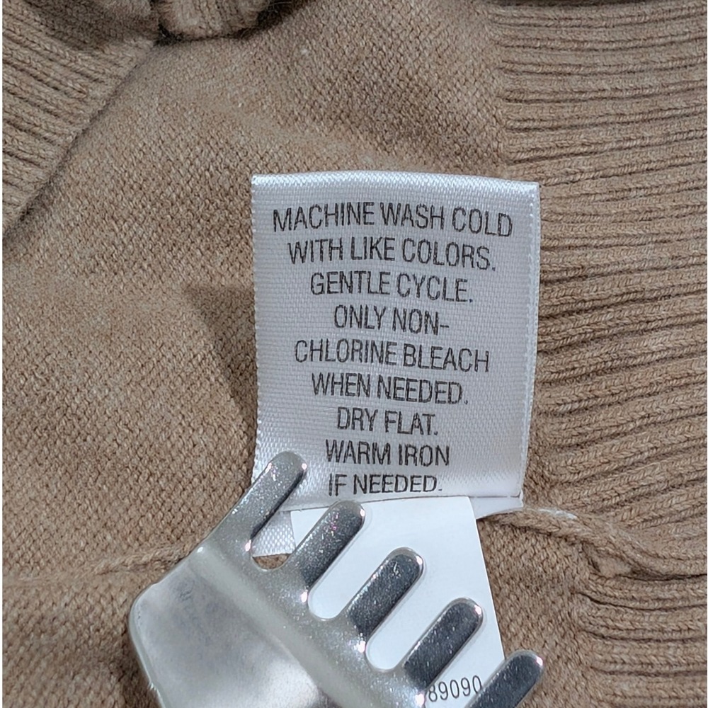 Khaki Minimalist Preppy Basic V Neck Long Sleeve Sweater Ribbed Waist Large - Picture 9 of 10
